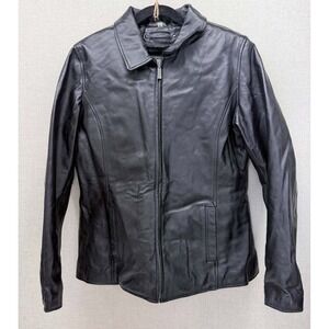 Leather Man Black Genuine Leather Jacket Faux Fur Lined Size Large L Zip Up
